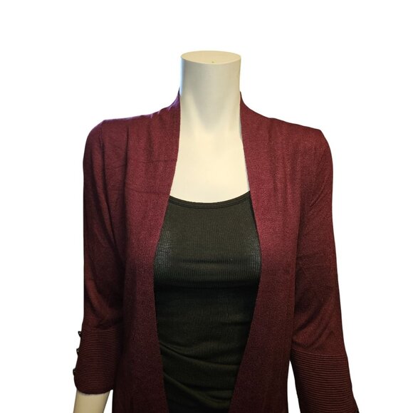 2/$35 Evolution By Cyrus Open Front Cardigan 3/4 Sleeves Accent Buttons Women XS - Picture 4 of 10